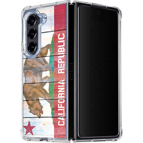 California Flag Light Wood Galaxy Z Fold5 5G Clear Case