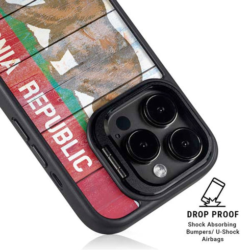 California Flag Light Wood iPhone 14 Pro Kickstand Case