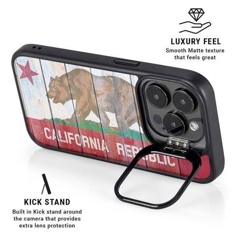 California Flag Light Wood iPhone 15 Pro Kickstand Case