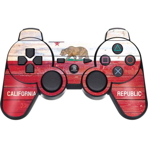 California Flag Light Wood PS3 Dual Shock wireless controller Skin