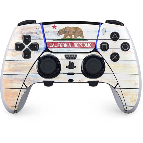 California Flag Light Wood PS5 DualSense Edge Pro Controller Skin