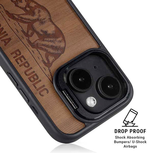 California Wood Flag iPhone 15 Kickstand Case