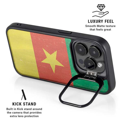 Cameroon Flag Distressed iPhone 14 Pro Max Kickstand Case