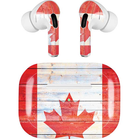 Canada Flag Light Wood AirPods Skins