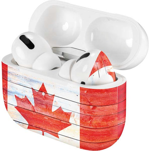 Canada Flag Light Wood AirPods Skins