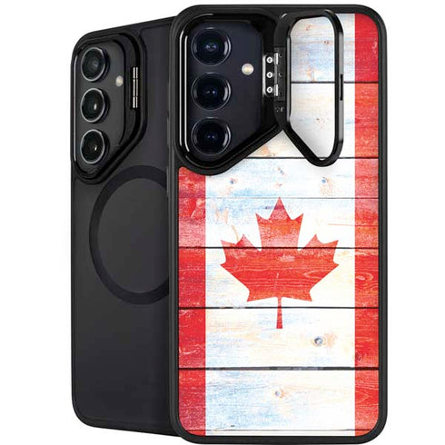 Canada Flag Light Wood Galaxy S25 Plus Kickstand Case