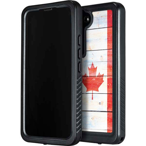 Canada Flag Light Wood Galaxy S24 Waterproof Case