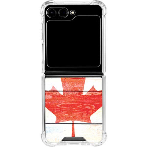 Canada Flag Light Wood Galaxy Z Flip6 Clear Case