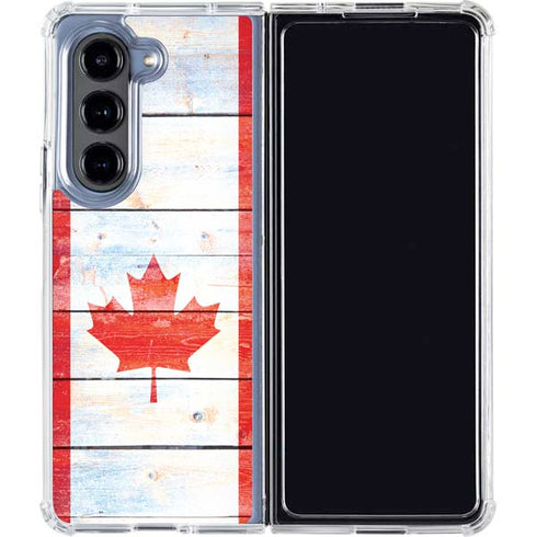 Canada Flag Light Wood Galaxy Z Fold5 5G Clear Case