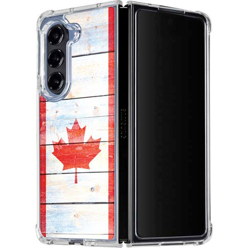 Canada Flag Light Wood Galaxy Z Fold5 5G Clear Case