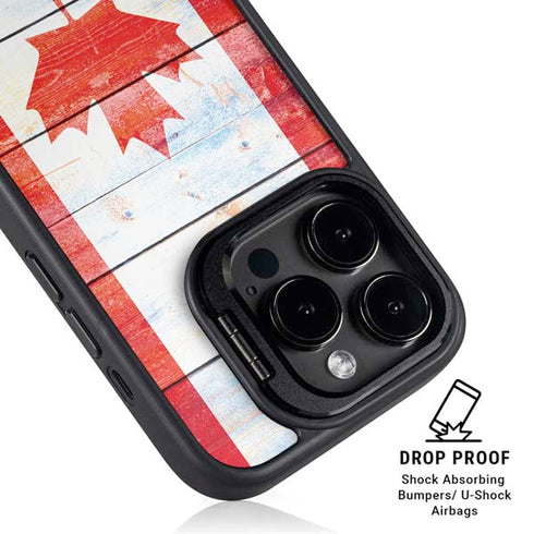 Canada Flag Light Wood iPhone 13 Pro Max Kickstand Case