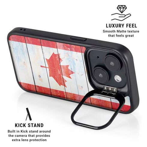 Canada Flag Light Wood iPhone 15 Plus Kickstand Case