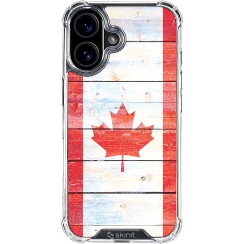 Canada Flag Light Wood iPhone 16 Clear Case