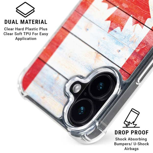 Canada Flag Light Wood iPhone 16 Clear Case
