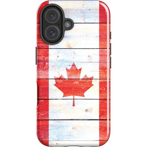 Canada Flag Light Wood iPhone 16 Impact Case