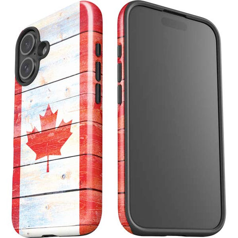 Canada Flag Light Wood iPhone 16 Impact Case