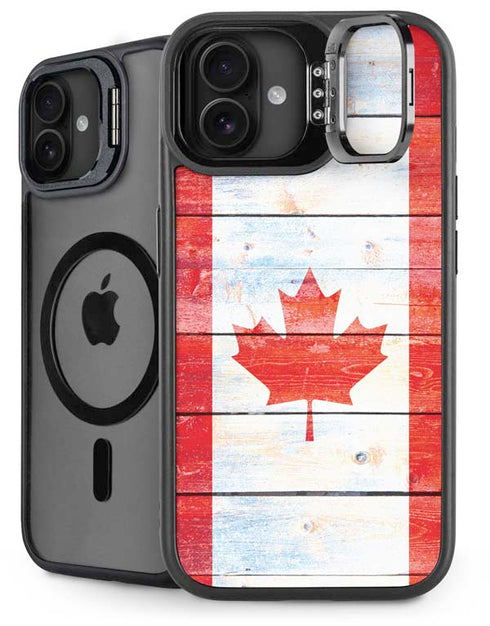 Canada Flag Light Wood iPhone 16 Plus Kickstand Case