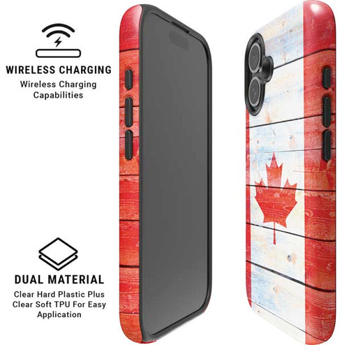 Canada Flag Light Wood iPhone 16 Plus Magsafe Impact Case