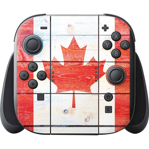 Canada Flag Light Wood Nintendo Switch 2 (2025) with Joy-Con Skin
