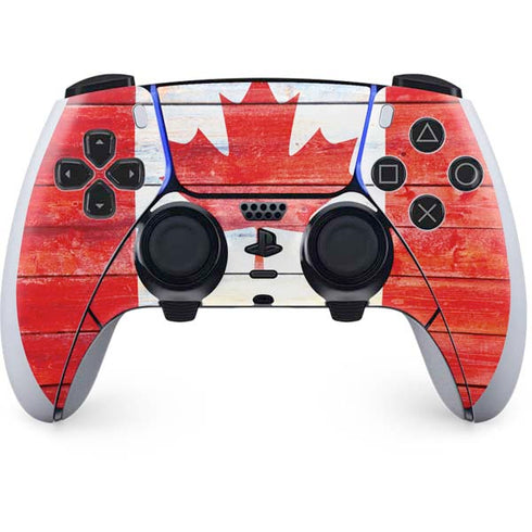 Canada Flag Light Wood PS5 DualSense Edge Pro Controller Skin