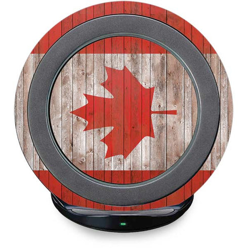 Canadian Flag Dark Wood Fast Charge Wireless Charging Stand Skin