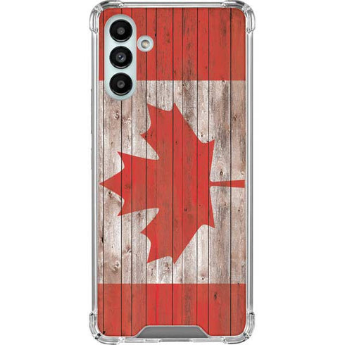 Canadian Flag Dark Wood Galaxy A13 5G Clear Case