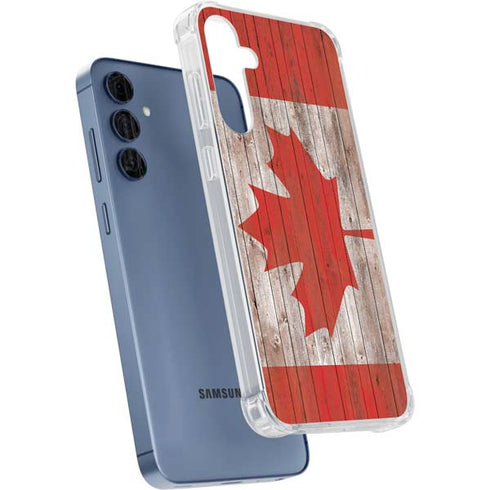 Canadian Flag Dark Wood Galaxy A55 5G Clear Case