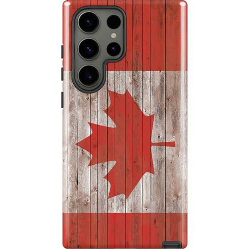 Canadian Flag Dark Wood Galaxy S23 Ultra Pro Case