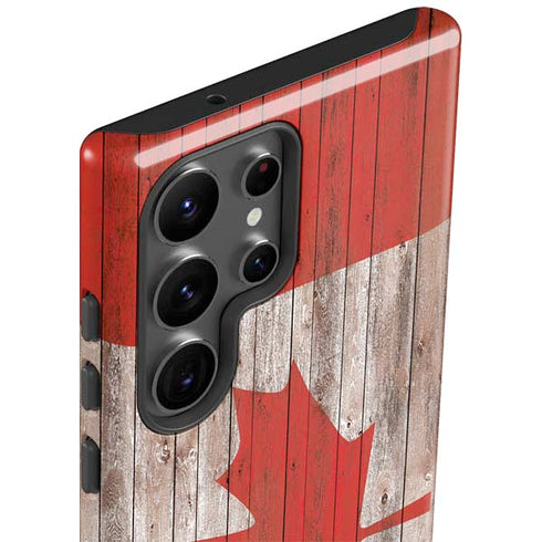 Canadian Flag Dark Wood Galaxy S23 Ultra Pro Case