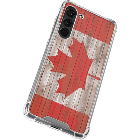 Canadian Flag Dark Wood Galaxy S24 FE Clear Case