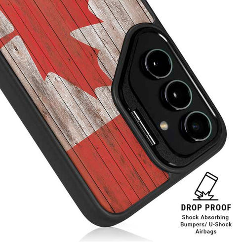 Canadian Flag Dark Wood Galaxy S24 Plus Kickstand Case