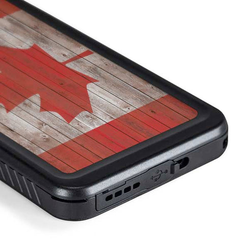 Canadian Flag Dark Wood Galaxy S24 Plus Waterproof Case