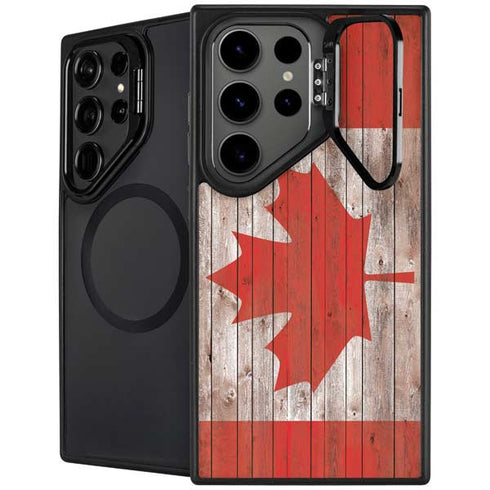 Canadian Flag Dark Wood Galaxy S24 Ultra Kickstand Case