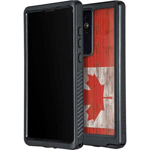 Canadian Flag Dark Wood Galaxy S24 Ultra Waterproof Case