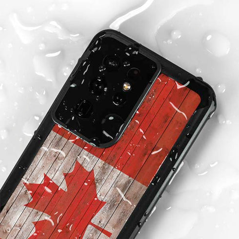 Canadian Flag Dark Wood Galaxy S24 Ultra Waterproof Case