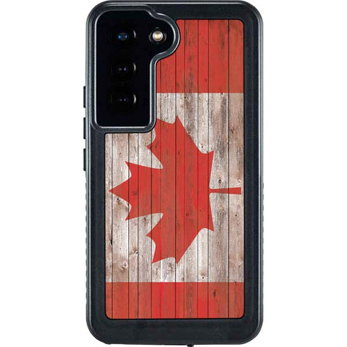 Canadian Flag Dark Wood Galaxy S24 Waterproof Case