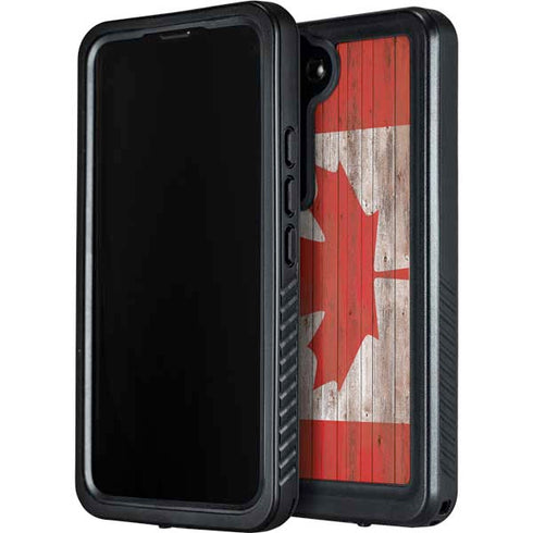 Canadian Flag Dark Wood Galaxy S24 Waterproof Case
