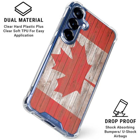 Canadian Flag Dark Wood Galaxy S25 Plus Clear Case