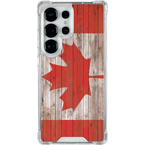 Canadian Flag Dark Wood Galaxy S25 Ultra Clear Case