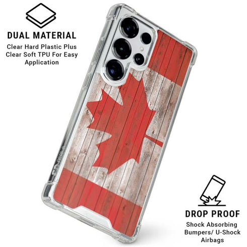 Canadian Flag Dark Wood Galaxy S25 Ultra Clear Case