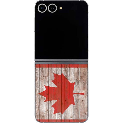 Canadian Flag Dark Wood Galaxy Z Flip6 Skin