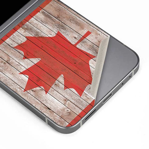 Canadian Flag Dark Wood Galaxy Z Flip6 Skin
