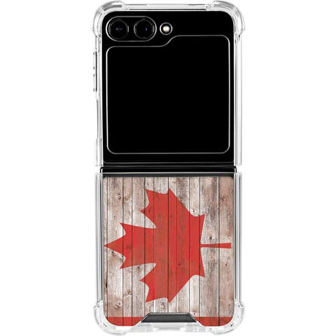 Canadian Flag Dark Wood Galaxy Z Flip6 Clear Case