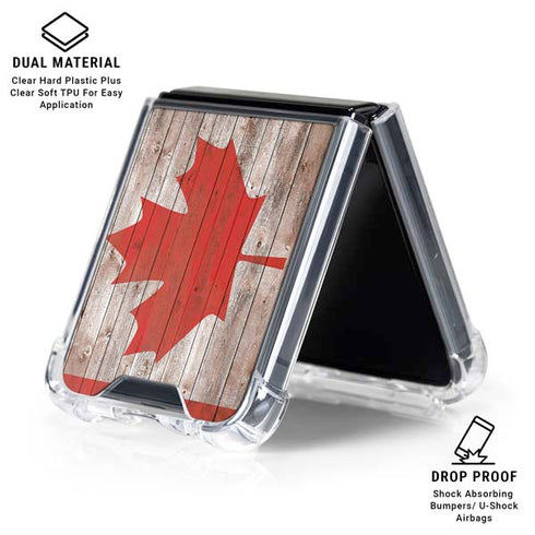 Canadian Flag Dark Wood Galaxy Z Flip6 Clear Case
