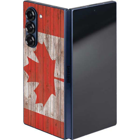 Canadian Flag Dark Wood Galaxy Z Fold6 Skin