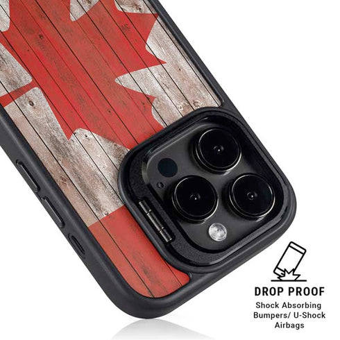 Canadian Flag Dark Wood iPhone 13 Pro Kickstand Case
