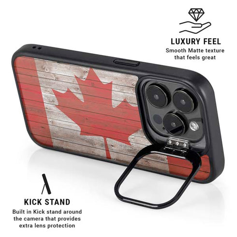 Canadian Flag Dark Wood iPhone 13 Pro Max Kickstand Case
