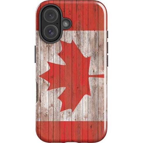 Canadian Flag Dark Wood iPhone 16 Impact Case