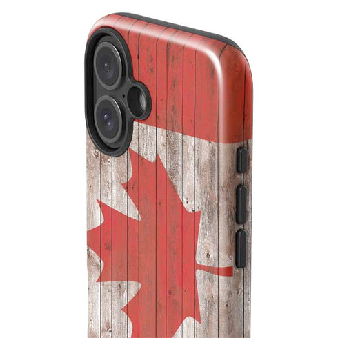 Canadian Flag Dark Wood iPhone 16 Impact Case