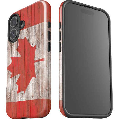 Canadian Flag Dark Wood iPhone 16 Impact Case